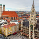 Aerial cityscape of Munich historical center with New Town Hall on Marienplatz and Frauenkirche. Germany Aerial cityscape of Munich historical center with New Town Hall on Marienplatz and Frauenkirche. Munich. Germany